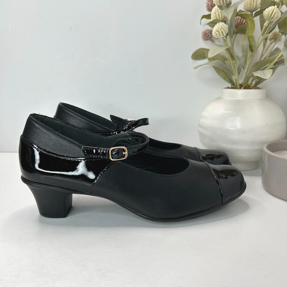 SAS Isabel Mary Jane Heels Black Leather Buckle Shoes 25126472 Women's 8.5W NWOB - Picture 1 of 10